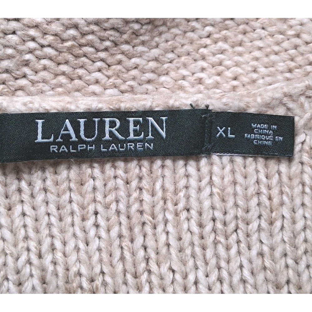 Lauren Ralph Lauren LRL Womens Sweater XL Tan Cable Knit V Neck Pullover Tunic - Picture 8 of 11